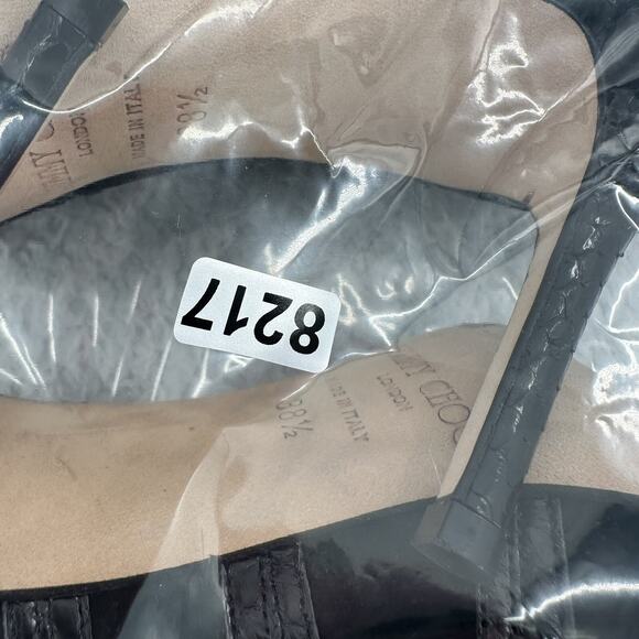 Jimmy Choo Heel Womens 8.5 Black Leather Lace up Peep Toe Snake Skin Gladiator - Picture 10 of 10